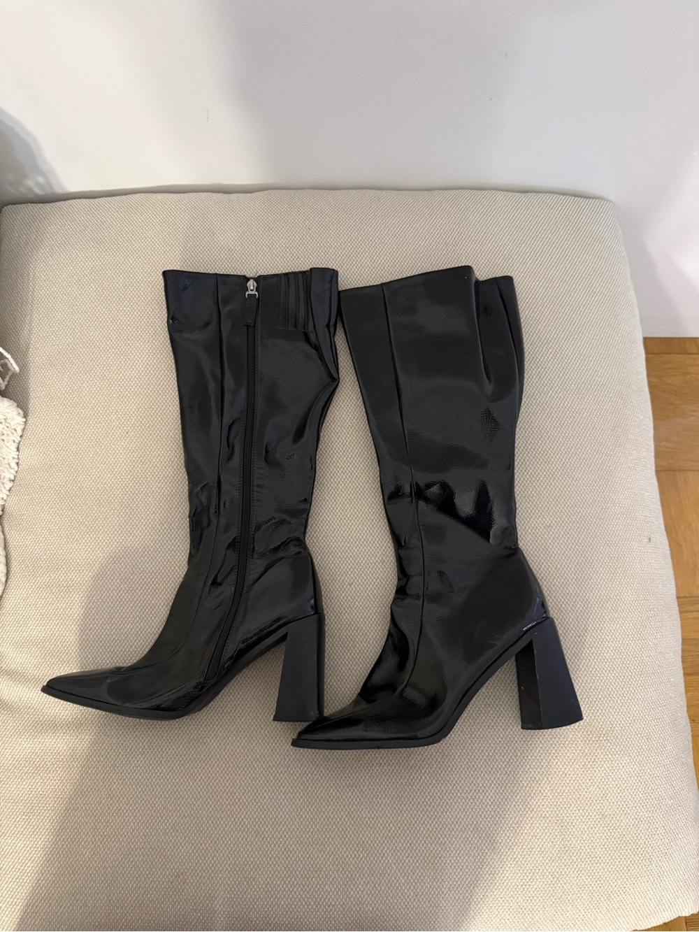 Black Patent Block Heel Boots Size 9